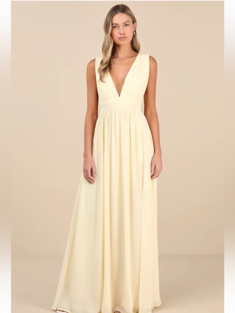 NWOT Lulus Heavenly Hues Pale Yellow Maxi Dress